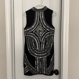 Sequined mock neck cocktail dress